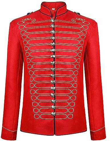 Generisch Punk Jacke Herren Steampunk Punk Rock Goth Offizier Parade Jacke Herren Offizier Militair Drummer Parade Jacke Punk Goth Karneval Cosplay Kostüm Jacke Uniform