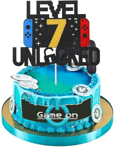 Prasacco 7th Birthday Cake Topper Gaming Cake Topper Personalized Happy Birthday Cake Topper Decoration Birthday Game Party Supplies for Kids Boys