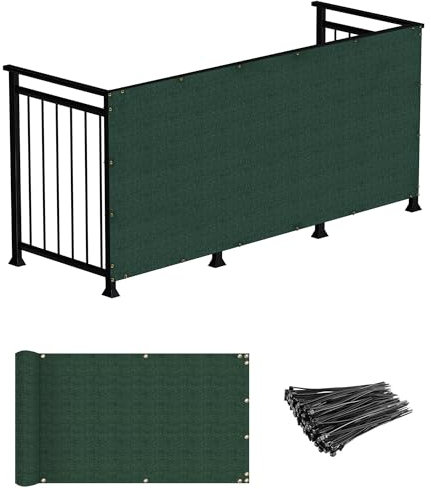 Windscreen4less 3'x32' Deck Balcony Privacy Screen for Deck Pool Fence Railings Apartment Balcony Privacy Screen for Patio Yard Porch Chain Link Fence Condo with Zip Ties Green