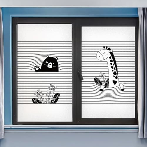 Fensterfolie Schwarze Gestreifte Giraffe Fensterfolie Blickdicht Anti-UV Sichtschutzfolie Fenster Milchglasfolie Zuhause Büro Folie Fenster Sichtschutz Window Film 2 Stück/80x150cm