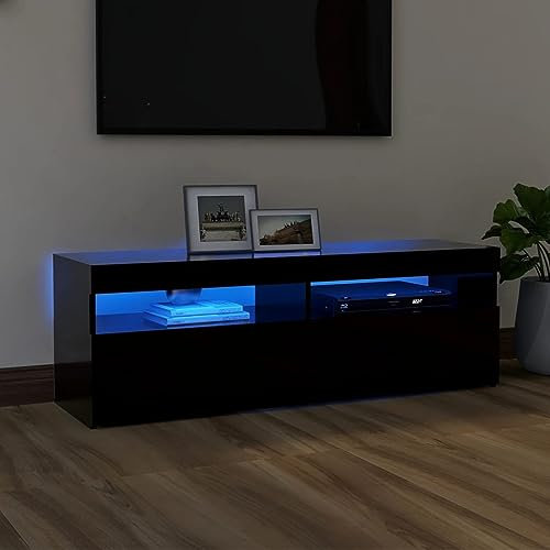 IKAYAA TV Schrank Led Schwarz Lowboard Wohnzimmer Fernsehtisch Modern Sideboard TV Fernsehschrank Mit Led 120 x 35 x 40 cm TV Möbel TV Cabinet TV-Bänke Lowboards