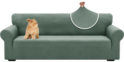 YSTELLAA Stretchigt Sofföverdrag Med Armstöd 4-Sits, Elastiskt Soffskydd Universell, Pet Soff Cover Töjbart Överdrag, Modernt Soffskydd Jacquard, Avtagbar Halkfri Fåtöljöverdrag, Ljusgrön