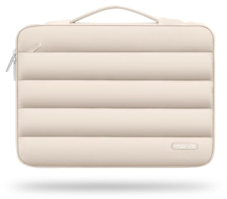 MOSISO 360 Schütz Laptoptasche 16 Zoll, 15-15,6 Zoll Puffy Laptop Tasche | Kompatibel mit 15-16 MacBook Air/Pro, Lenovo HP Dell Notebook, Polyester Horizontal Seitlich Offene Laptophülle, Sand