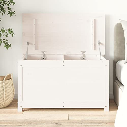 LAPOOH Truhe Weiß 80x40x45,5 cm Massivholz Kiefer Sitzbank Mit Stauraum, Wäschetruhe, Spielzeugkiste, Aufbewahrungstruhe, Aufbewahrung, Jugendzimmer Möbel, Truhenbank Mit Stauraum - 823535