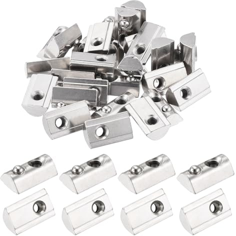 uxcell 30Pcs M5 T Spring Nuts Fastener Carbon Steel Nickel Plated Half Round Roll in Spring T Slot Nuts for t-Slot Aluminum Profile 3D Printer, CNC Router 4040 Series