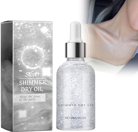 Schimmerndes Körperöl, Body Shimmer Oil, Glitzer-Körper-Make-Up-Flüssigcreme, Highlighter Shimmer Body Oil, Körper-Glitzer-Make-Up, Glänzende Körperhaut Und Schlüsselbein (Silber)