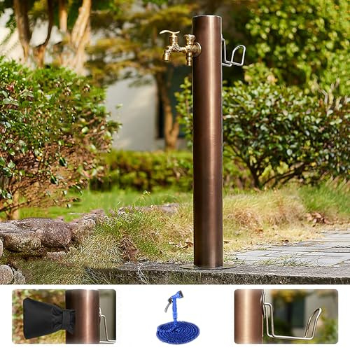 Wassersäule Garten mit Wasserhahn Wasserzapfsäule Garten Wasserhahn Säule Frostsicherer Wasserhahn Aussen Auslaufhahn Edelstahl Wasserzapfstelle Außenwasserhahn(Brown,86CM/34in)