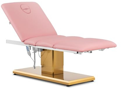 Physa Elektrische Kosmetikliege 3 motoren 300 W 190 x 65 x 60-76 cm 200 kg rosa/golden Behandlungsliege Kosmetikstuhl Therapieliege Tattooliege
