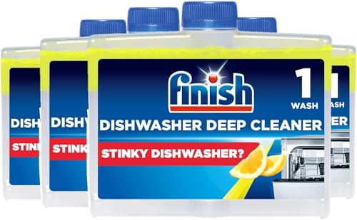 Finish Lot de 4 nettoyants pour lave-vaisselle, citron, 250 ml chacun, nettoie en profondeur et aide à prolonger la durée de vie de votre lave-vaisselle