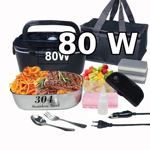 Gamelle Chauffante Électrique 80W ISYSHOP – Lunch Box 1,5L en Inox 304 – Réchauffe-Plats Voiture 12V / Camion 24V / Maison 220V – Avec Sac – Repas Chaud Partout