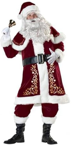 Costume De Père Noël De Luxe pour Homme, 8 Pièces, Tenue De Noël Professionnelle De Luxe, Costume De Père Noël en Peluche Rouge Vintage A,6XL