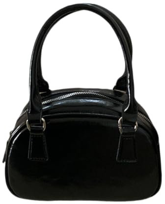 Beimus Umhängetasche für Damen, koreanische Umhängetasche, PU-Leder, modische Bowlingtasche, einfache Einkaufstasche, Schwarz
