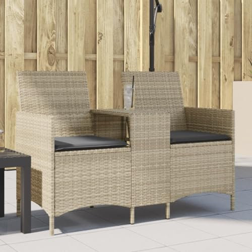 Somanki Gartensofa 2-Sitzer mit Tisch und Kissen Hellgrau Poly Rattan, Gartenlounge, Garden Sofa, Balkonmöbel, Gartenmöbel, Loungemöbel - 4003889