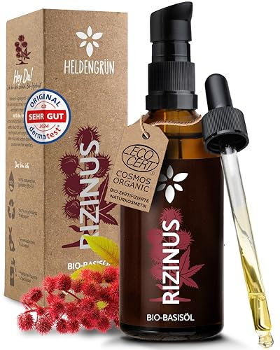 Heldengrün® BIO Rizinusöl Haare [100% NATURREIN] - Castor Oil - Dermatologisch getestet - Kaltgepresstes Rizinus Öl - Booster für Haare, Wimpern, Augenbraun & Bart