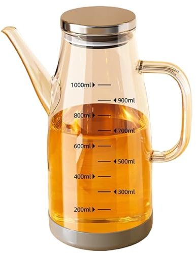 Pastoralist oljedispenser flaska med skala 1 000 ml värmebeständig läckagesäker glas olivolja dispenser flaska för matlagning kökstillbehör, glas