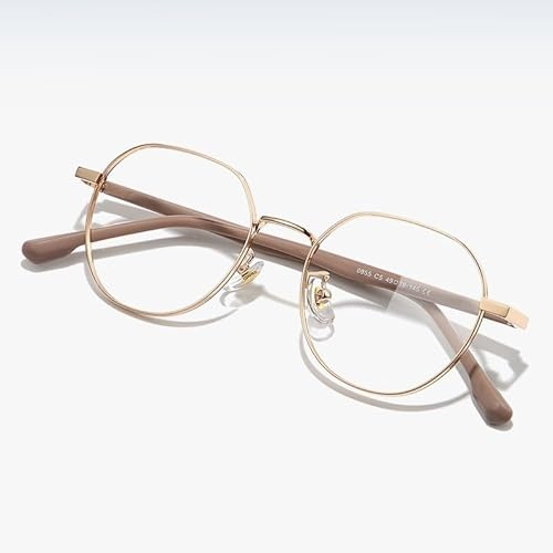 Generisch Blaulichtfilter Brille Damen Metall Frame Retro Blockieren Blaulicht Gaming Brille Computerbrille(Rose Gold,1.5 x)