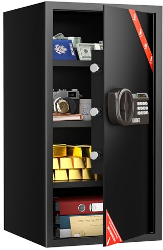 KABISAFE Large Safe Furniture Safe with Combination Lock, Digital Safe with Alarm System, 3 Removable Shelves and LED Light, Wall Safe for Jewellery, Cash Documents, 103 L