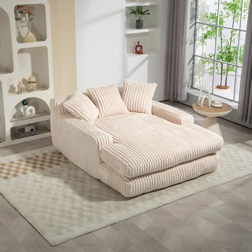 Soweiz Modernes Cord-Schlafsofa Cloud Couch mit 3 weichen Kissen, bequemes Einzelsitz-Bodensofa für Wohnzimmer Wohnung Büro, 125x155x63cm (Beige)