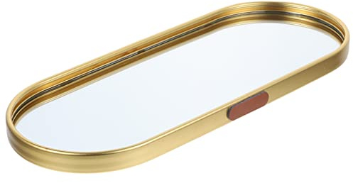LABRIMP Plateau Organisateur De Bijoux Et Maquillage 30x12 Cm En Miroir Doré, Plateau Miroir Décoratif Vintage De Style Européen, Pour Commode, Bureau Et Présentation De Parfums