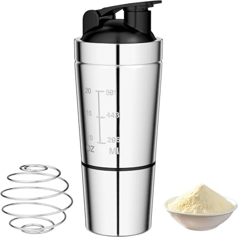 Elsrantor Protein Edelstahl Shaker 600+200ML, Eiweiss Shaker mit Kugel, Proteinshaker mit Pulverfach, Metallshaker, Eiweißshaker, Edelstahlshaker, Shakerbecher