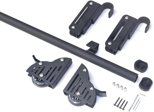 Hook On Rolling Library Ladder Track Kit - Sliding Stepladder Hardware Set with Telescopic Upper Roller and Floor Wheels with Brakes (No Ladder Included)