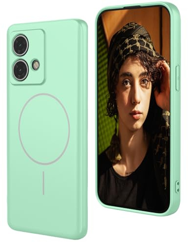 WBWONE Funda de Silicona Líquida para Motorola Moto Edge 40 Neo, Carcasa Magnética con MagSafe, Bumper Slim Antigolpes, Tacto Suave & Forro de Microfibra - Verde Claro
