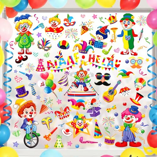 CHIHOLEN 9 fogli di immagini per finestre di carnevale, autoadesive, per finestre di pagliaccio, adesivi statici, riutilizzabili, per carnevale e feste (B)