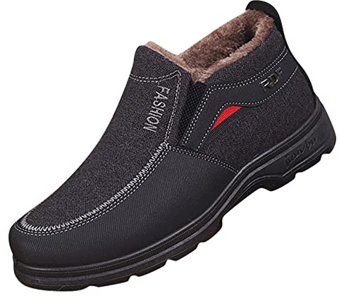 Generisch Mode Winter Herren Schneestiefel Runde Zehe Dicker unterer Schlupf auf einfarbigem warm bequem (Black 42)