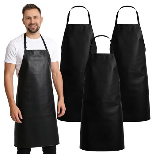 YKUKIZEE 3 Pack Waterproof Apron Adjustable, 35 Inch Heavy Duty Chemical Resistant Aprons, Black Long Work Aprons for Men Women Butcher Cooking Kitchen Chef Pet Shop