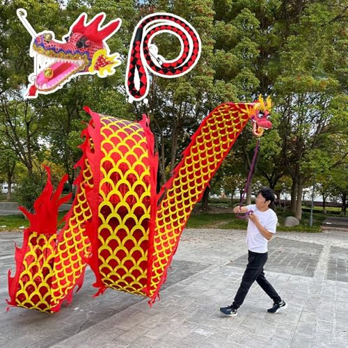 Wu Long Drakebandsvitmellanlägg, Drakepoi-dansband Med Fjäll Och Huvud, Slungande Drakeband Med Jonglering For Utomhusbruk(Red,10m (32.8 ft))