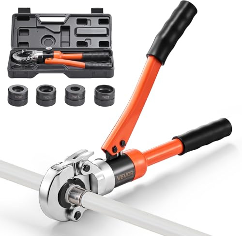 VEVOR Pince à Sertir Hydraulique Tuyau PEX Aluminium-plastique Sertisseuse Raccords Tuyaux avec Mâchoire TH16 TH20 TH26 TH32 Mallette de Transport Kit Sertissage pour Réparation Installation Plomberie