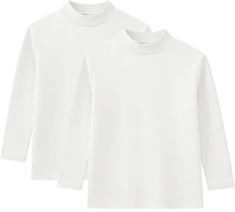 Rolanko Mädchen Langarmshirt Fleece Thermo Basic Oberteile Stretch Einfarbig Unterhemd mit Halber Rollkragen für Kinder 2 Packungen