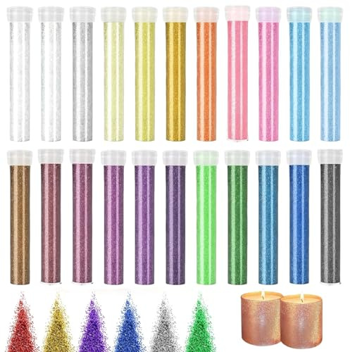 Touosy 22 färger glitter pyssel klar flaska, glitterpulver för pyssel inga klumpbildningar, pysselglitter för hartsgjutning glitter hantverk tillverkning kosmetiskt glitter scen makeup nagelkonst