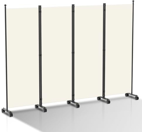 Fogmiea Paravent auf Rollen, flexibel 4 Teilig Privatschutz,228x181cm verstellbar Sichtschutz Stellwand Sichtschutz Windschutz, Raumtrenner für Garten, Badmöbel, Büros, Beige