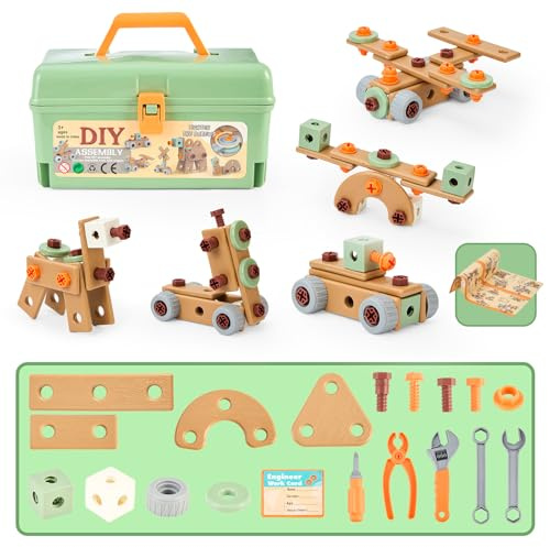 Kids Simulation Plastic Tool Set - Montessori Educational Toys for 3+ Year Olds, Pretend Play Construction Tool Kit with Storage Box, Learning Gift for Toddler Boys & Girls
