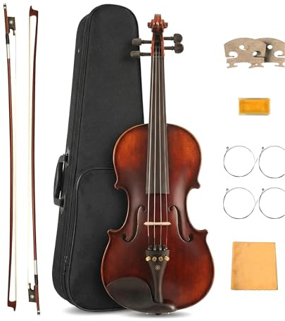 MV500 4/4 Violine für Anfänger - Vollständiges Starterset für Erwachsene mit Koffer, 2 Bögen, 2 Stegen, Saiten, Kolophonium & Pflegezubehör