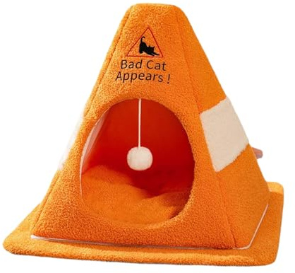 Cuccia per gatti – design a cono traffico morbido con lavabile | casa per gatti con segnale di avvertimento | Posto per dormire per gattini e cani di piccola taglia | rilassante inverno