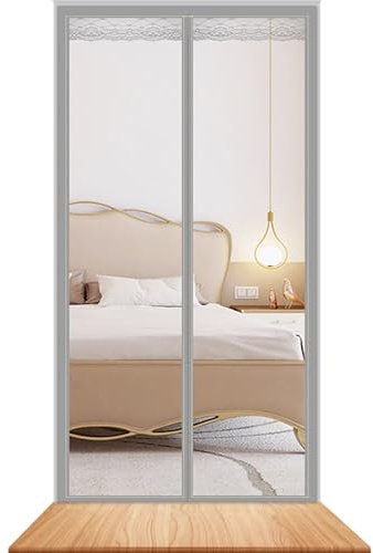Magnetic Fly Screen Door 90×210cm, Magnetic Door Curtain with Fixed Buckle | Heavy Bug Proof Mesh Anti-Mosquito Curtain, No Need to Drill (Grey)