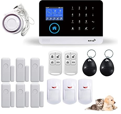 Sistema di allarme, TUYA Wireless GSM di allarme sicurezza domestica con rilevatore movimento PIR a prova animali domestici compatibile(E)