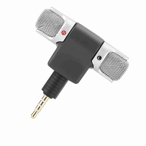 lvifloae Microfono di registrazione stereo da 3,5 mm, microfono plug-in regolabile da 0 a 90 gradi per smartphone PC videocamera registratore MD DAT, microfono audio esterno senza