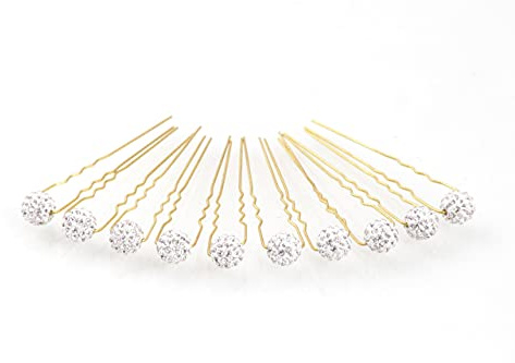 10 x Haarschmuck Strass Kugel - auf goldenen Haarnadeln | PS-HG-Klar