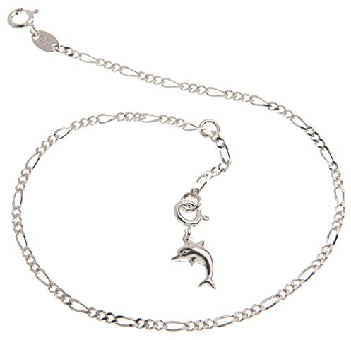 Fußkette Silber (Figarokette) mit Anhänger Delphin - Breite 2,2mm - Länge wählbar 23cm-30cm - echt 925 Silber