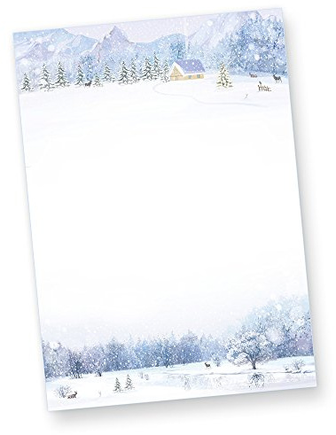 Weihnachtsbriefpapier Weiße Weihnachten 100 Blatt | Weihnachtliches Papier bedruckt mit Winterlandschaft, Briefpapier Weihnachten im Format DIN A4, 90 g/qm