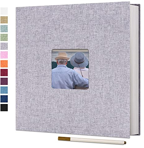 Vienrose Selbstklebendes Fotoalbum, 40 Seiten, 33x32 cm, Grau | Fotoalbum zum Einkleben und Selbstgestalten, Groß Leinen Photoalbum, Metallstift, Hochzeit Jahrestag Reise Geburtstag