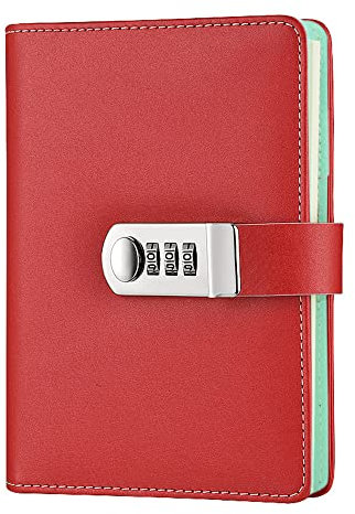 NectaRoy Lock Journal Lockable Refillable Diary, PU Leather Cover Writing Notebook Planner Organizer with Combination Lock, Travel Journal with Lock, Notepad with Pen Holder, Size 185x135mm