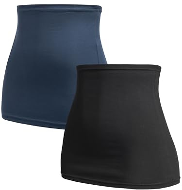 Herzmutter Bandeau abdominau Maternité pour Femme Enceinte - Lot de 2 Ceinture de Grossesse - Taille Haute - Chauffe-Reins - Extension de T-Shirt - 6300 (Noir/Bleu, S)