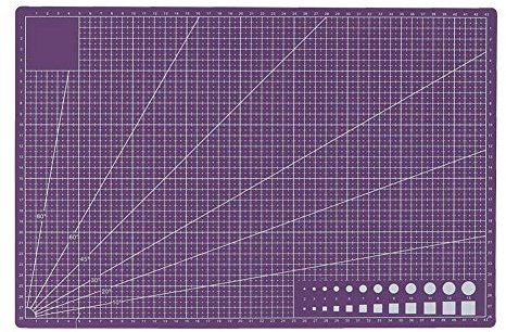A3 selbstheilende PVC Schneidematte, doppelseitig, gerasterte Linien rotierende Schneidebrett für Kunsthandwerk Stoff, Quilten, Nähen Scrapbooking(Lila)
