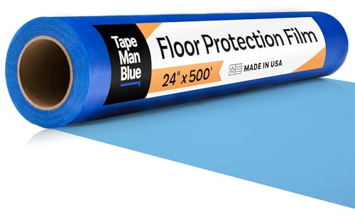 Floor Protection Film, 24 x 500', Made in USA, Blue Self Adhesive Floor Protector Tape for Moving, Painting and Construction, Temporary Covering to Shield Hardwood, Tile, Hard Surfaces (Not Carpet)