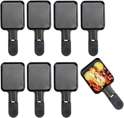 8 Mini Sartenes para Raclette Planchas Asar, Universales de Parrilla Electrica Raclette Revestimiento Antiadherente, Negro