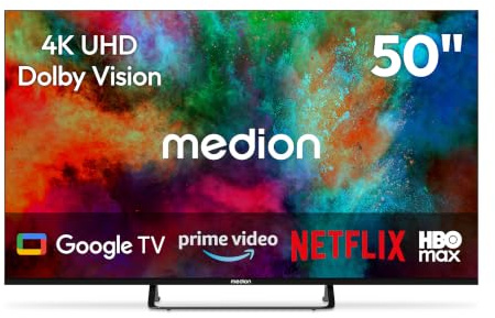 MEDION TV Smart 4K 125,7 cm (50) - MD 850401 | Dolby Vision HDR, Prime Video, Disney+, compatible Google TV, PVR, Bluetooth